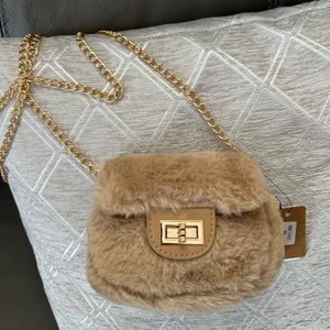 tan fuzzy cute mini purse